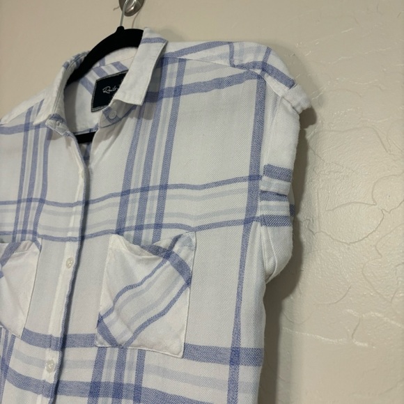 Rails Britt Button Down White & Sky Melange Short Sleeve Extra Soft Size XS - Picture 4 of 7